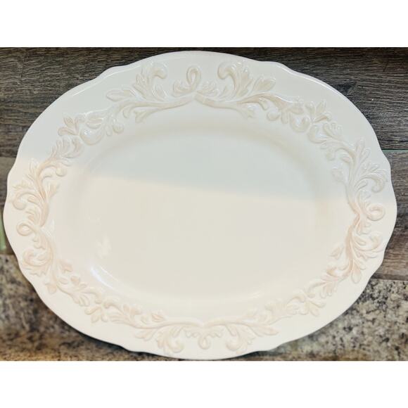 Vintage ND Exclusive Platter Raised Embossed Ivory Patterned China 16.5 X 13 - Picture 7 of 7